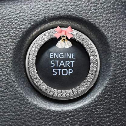 Rhinestone Bow Car Start Button Trim - Sparkling Diamond Decorative Ring Protective Cover for Auto Accessories