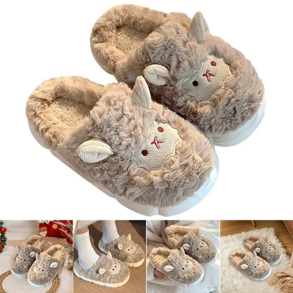 Unisex Sheep Fluffy Slippers – Cute Plush Non-Slip Cartoon Slides for Men & Women Winter House Shoes