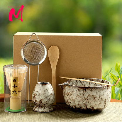 6PCS Japanese Matcha Tea Set – Bamboo Whisk, Teaspoon, Bowl & Whisk Holder for Tea Lovers, Tea-Making Tools