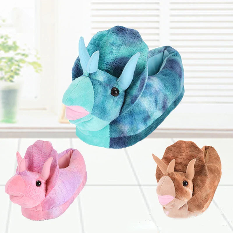 Winter Dinosaur Cotton Slippers for Women — Cartoon T-Rex Plush Velvet Home Slippers, Warm & Non-Slip Floor Shoes