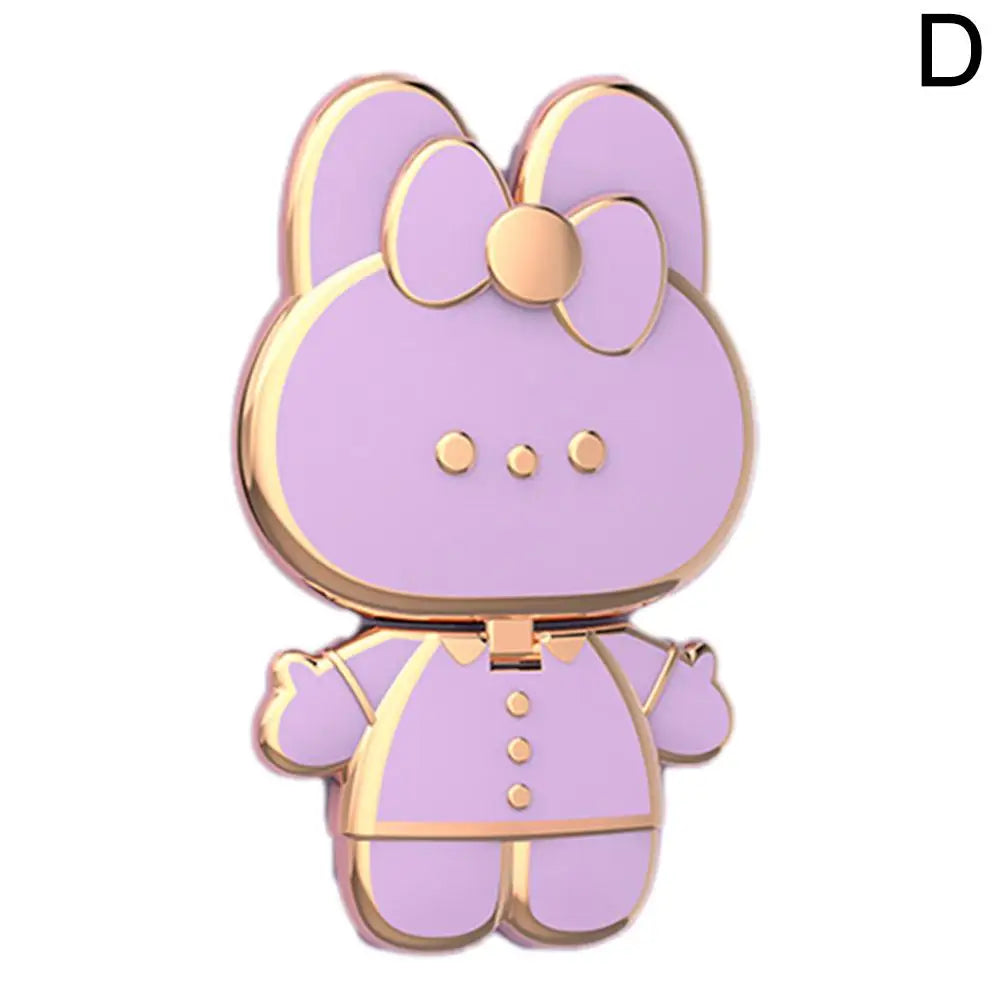 Universal Cat Mobile Phone Holder – 2-in-1 Metal Cell Phone Stand with Finger Grip & Makeup Mirror