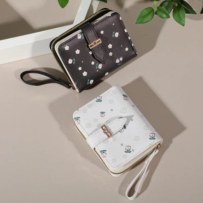 Flower Patterned Credit Card Holder – Small Zipper Card Case Wallet for Women & Men, Handheld and Compact