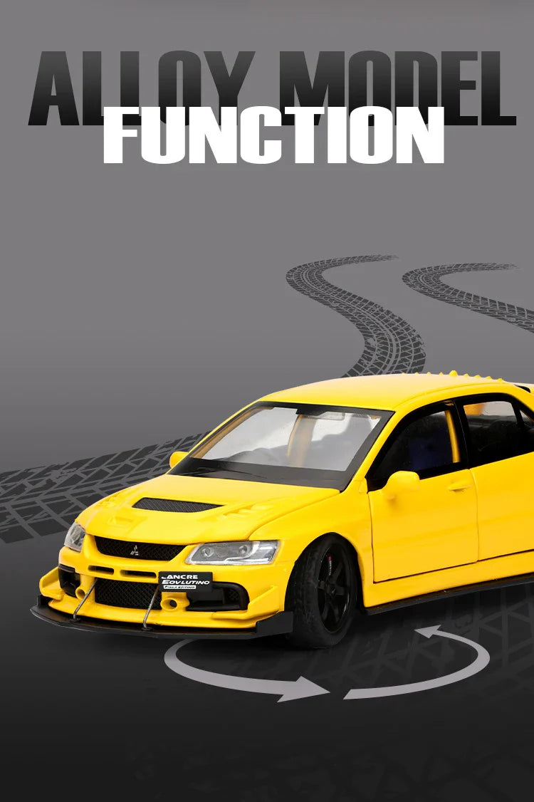 JDM 1:32 Mitsubishi Lancer Evolution IX — Diecast Metal Alloy Racing Car Model with Sound & Light, Right Rudder Gift
