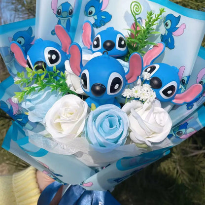 Cartoon Stitch Vinyl Doll — Creative Bouquet Action Figure Gift for Girls, Christmas & Birthday