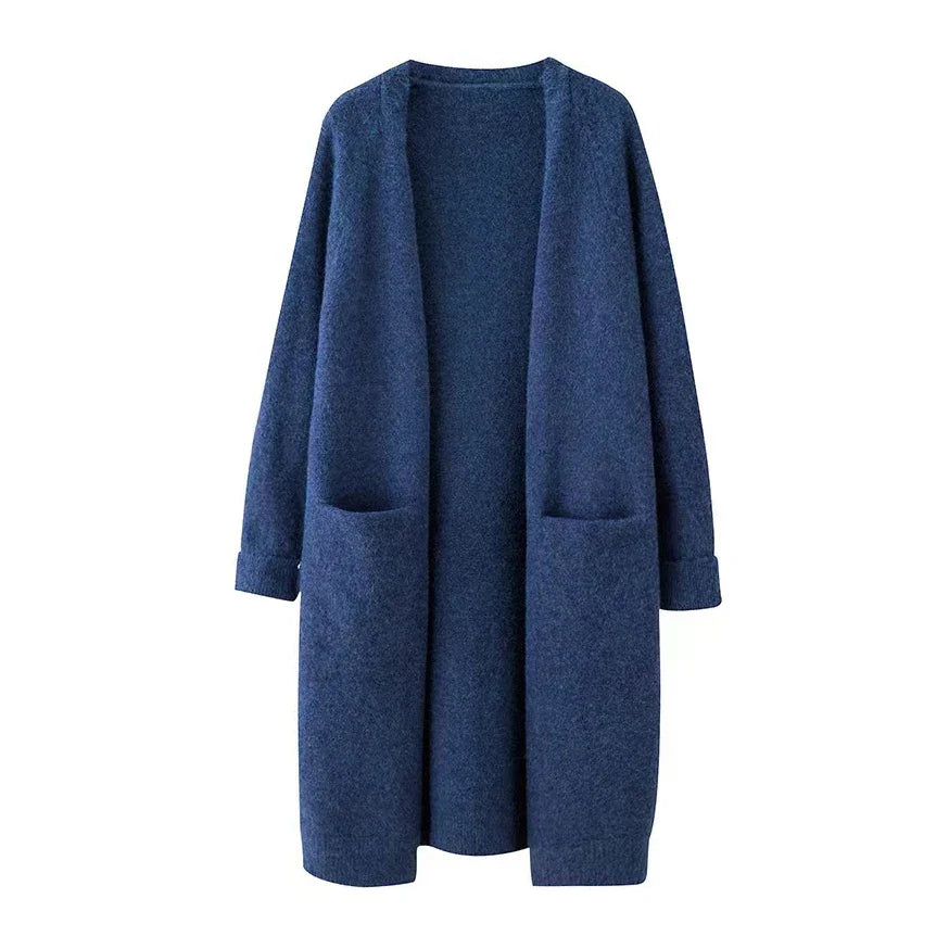 Women’s Solid Color Loose Thick Warm Sweater Cardigan – V Neck Knitted Coat with Pockets, Casual Spring/Autumn Tops C-124