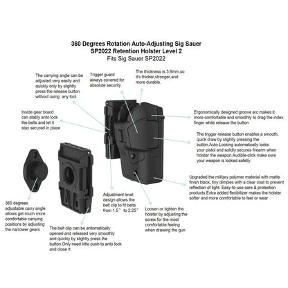 360° Rotating Tactical Holster - Universal Pistol Holder for Sig P320 SP2022 P226 Beretta PX4 Glock 17 19 23