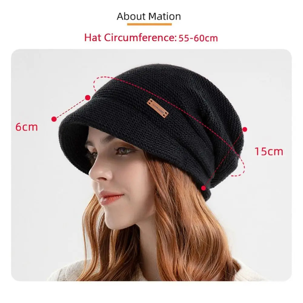 Autumn Winter Soft Plush Knitted Hat - Warm Thickened Fleece Lined Beanie for Women and Girls, Windproof Short Brim Casual Outdoor Bonnet