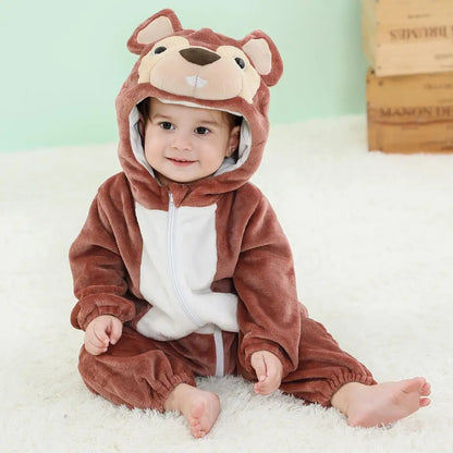 Cartoon Flannel Baby Romper – Unicorn, Rabbit & Dinosaur Pajamas, Cotton Kigurumi Jumpsuit for Boys & Girls