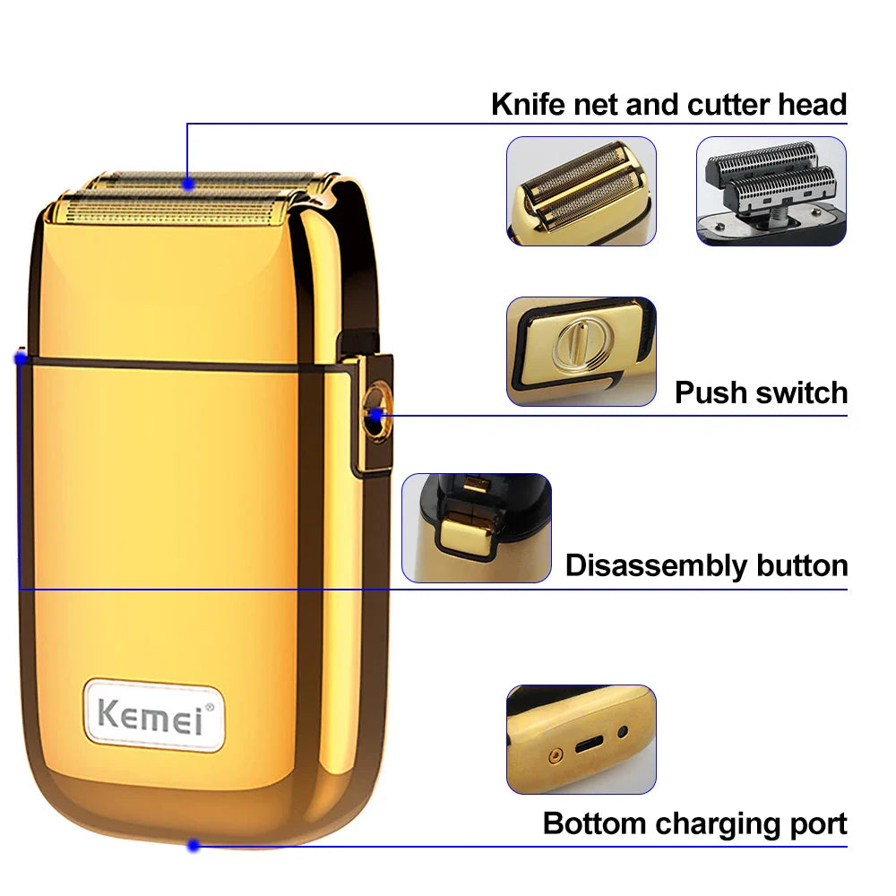 Kemei TX1 Rechargeable Electric Shaver for Men – Metal Housing Hair & Beard Razor, Bald Shaving Machine, Fade Finishing