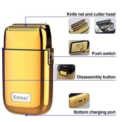 Kemei TX1 Rechargeable Electric Shaver for Men – Metal Housing Hair & Beard Razor, Bald Shaving Machine, Fade Finishing