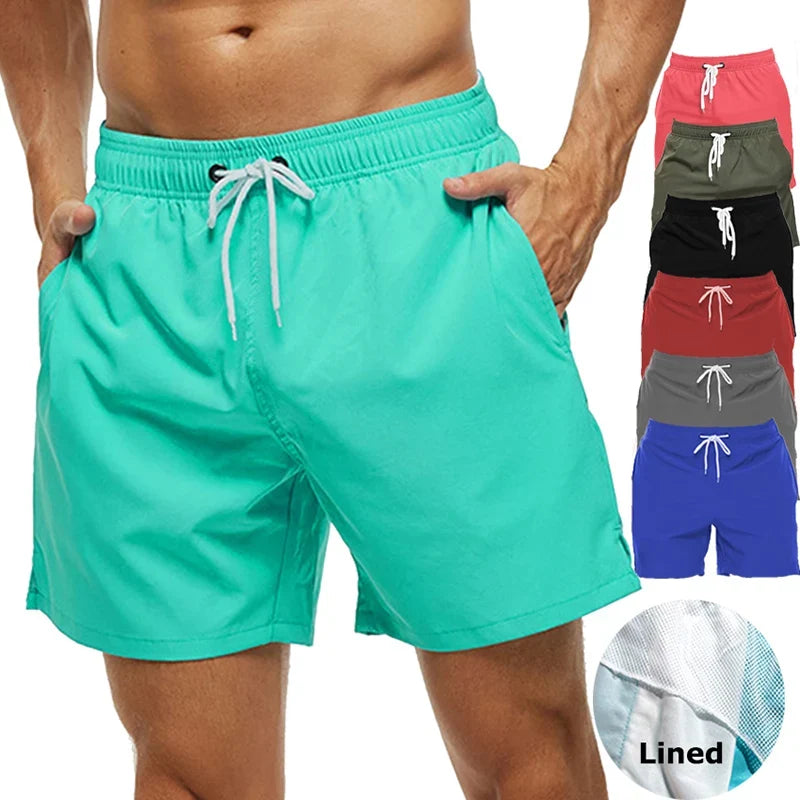 Men’s Quick Dry Swim Trunks – Summer Beach Board Shorts with Side Pockets Mesh Lined Swimwear Bathing Suit