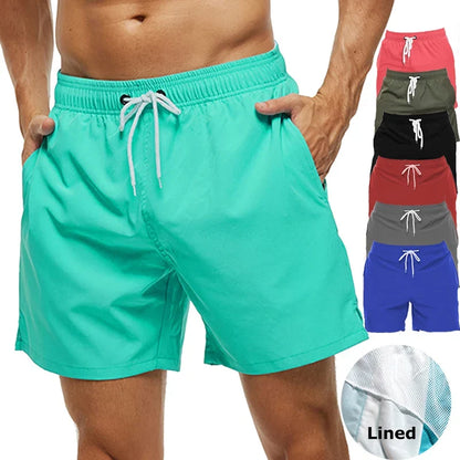 Men’s Quick Dry Swim Trunks – Summer Beach Board Shorts with Side Pockets Mesh Lined Swimwear Bathing Suit