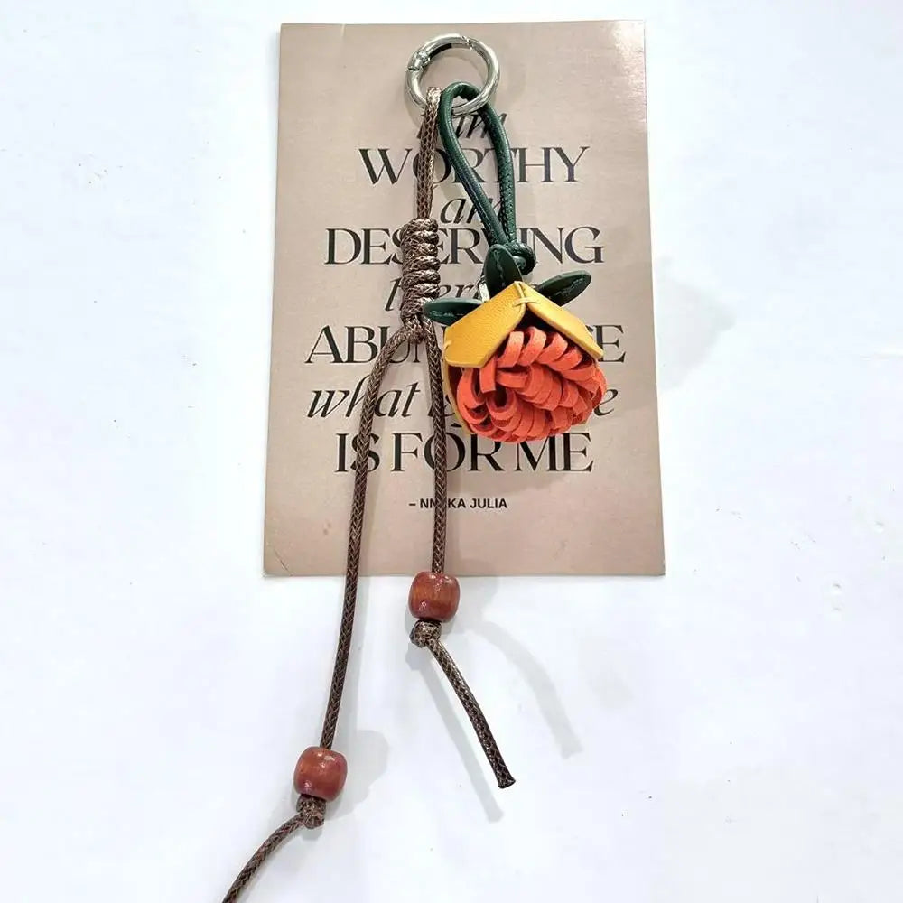 Handmade Pinecone Flower Ball Bag Charm – Cute Tassel Rope Keychain Pendant for Purses & Handbags