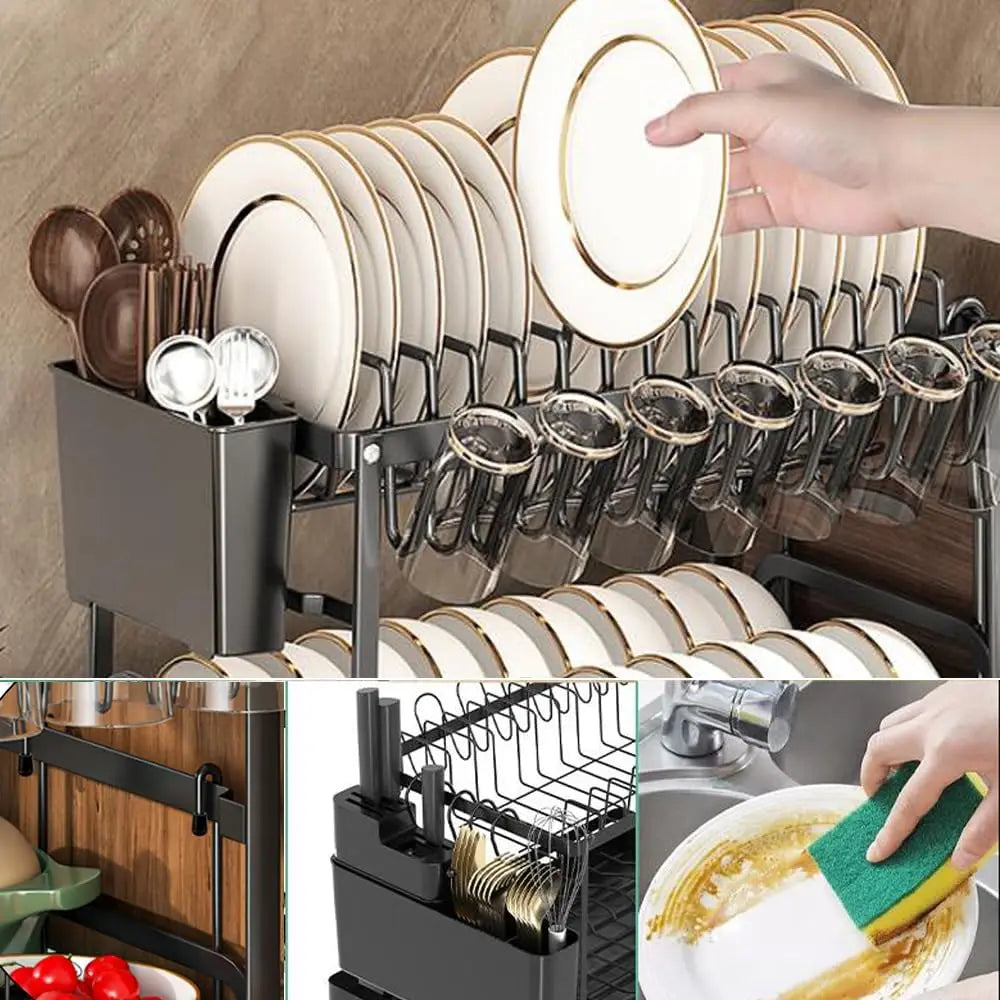 Pink Dish Rack – Snap-On Kitchen Storage Organizer for Bowls & Plates, No-Drill Installation