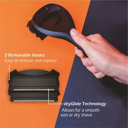 Painless 2-in-1 Back Shaver & Facial Hair Trimmer – Foldable Handle Razor for Men’s Body Grooming & Back Hair Removal