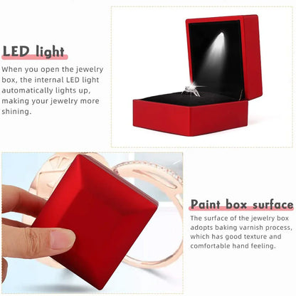 LED Light Ring Box – Red Wine Jewelry Gift Box for Proposal, Engagement & Wedding | Valentine's Day Anniversary