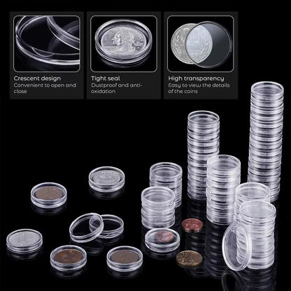 10/25pc Transparent Plastic Coin Capsules – 21-45mm Coin Storage and Collecting Case Holder