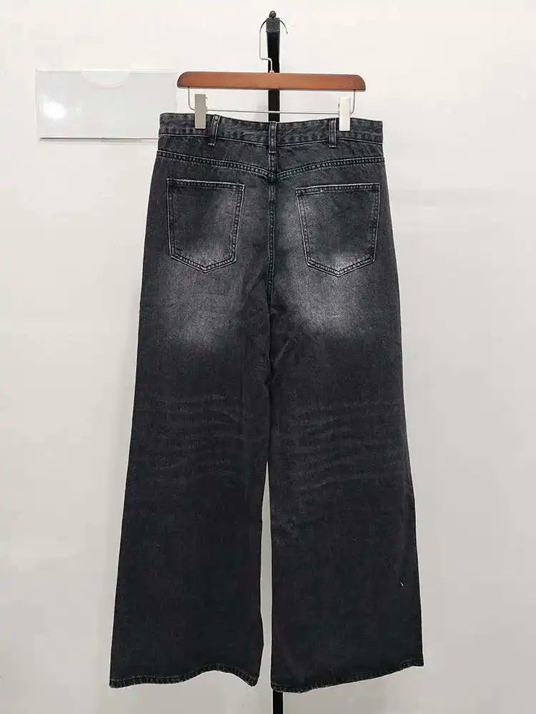 IEFB Men’s Summer Denim Jeans – Washed Blue Straight Loose Wide-Leg Casual Pants