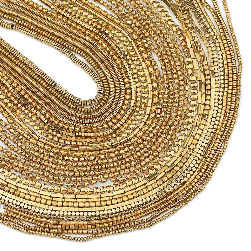 3A+ Retention Color Hematite Beads – Star & Heart Shapes, Gold-Plated Natural Stones for DIY Jewelry & Bracelets