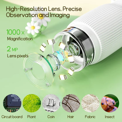 2.0 Inch Mini Pocket Microscope - 1000X Handheld Kids Science Experiment Tool, Outdoor STEM Toy for Children