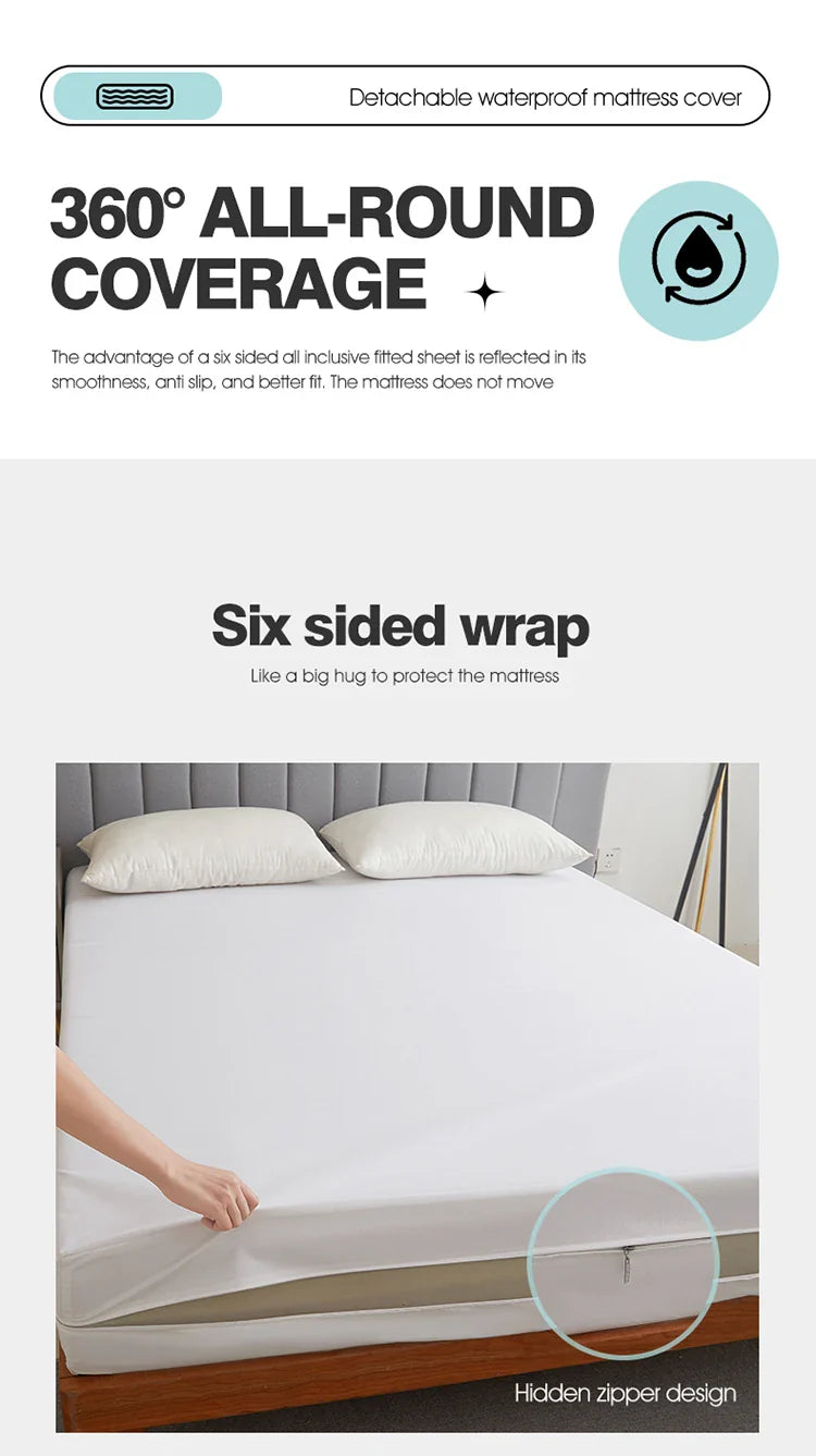 Waterproof Mattress Protector with Zipper - Soft, Breathable & Noiseless Cover for Single, Double, Queen, or King Size Bed