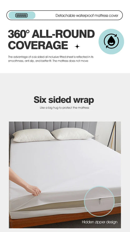 Waterproof Mattress Protector with Zipper - Soft, Breathable & Noiseless Cover for Single, Double, Queen, or King Size Bed