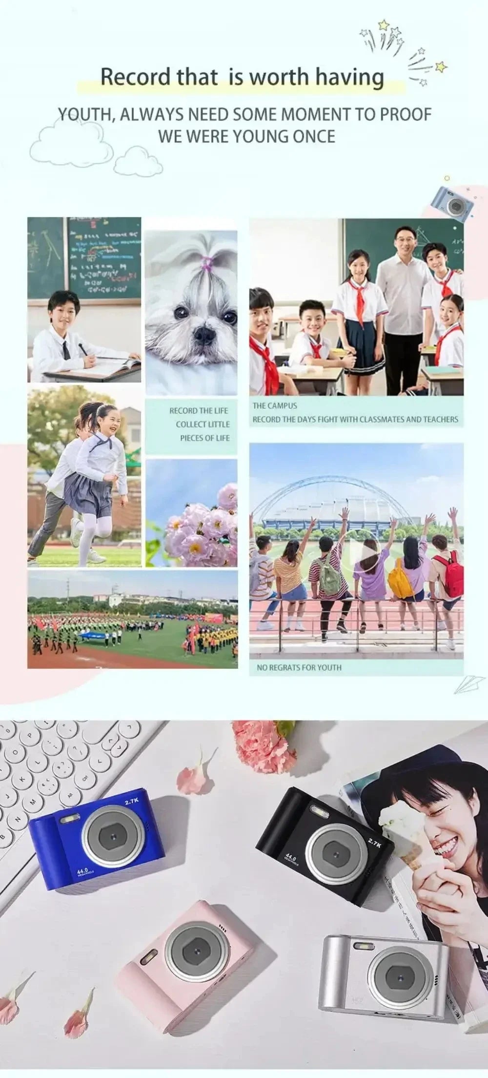 Digital Kids Camera — Compact 1080P Camcorder with Autofocus, 8x Zoom for Beginner Photography
