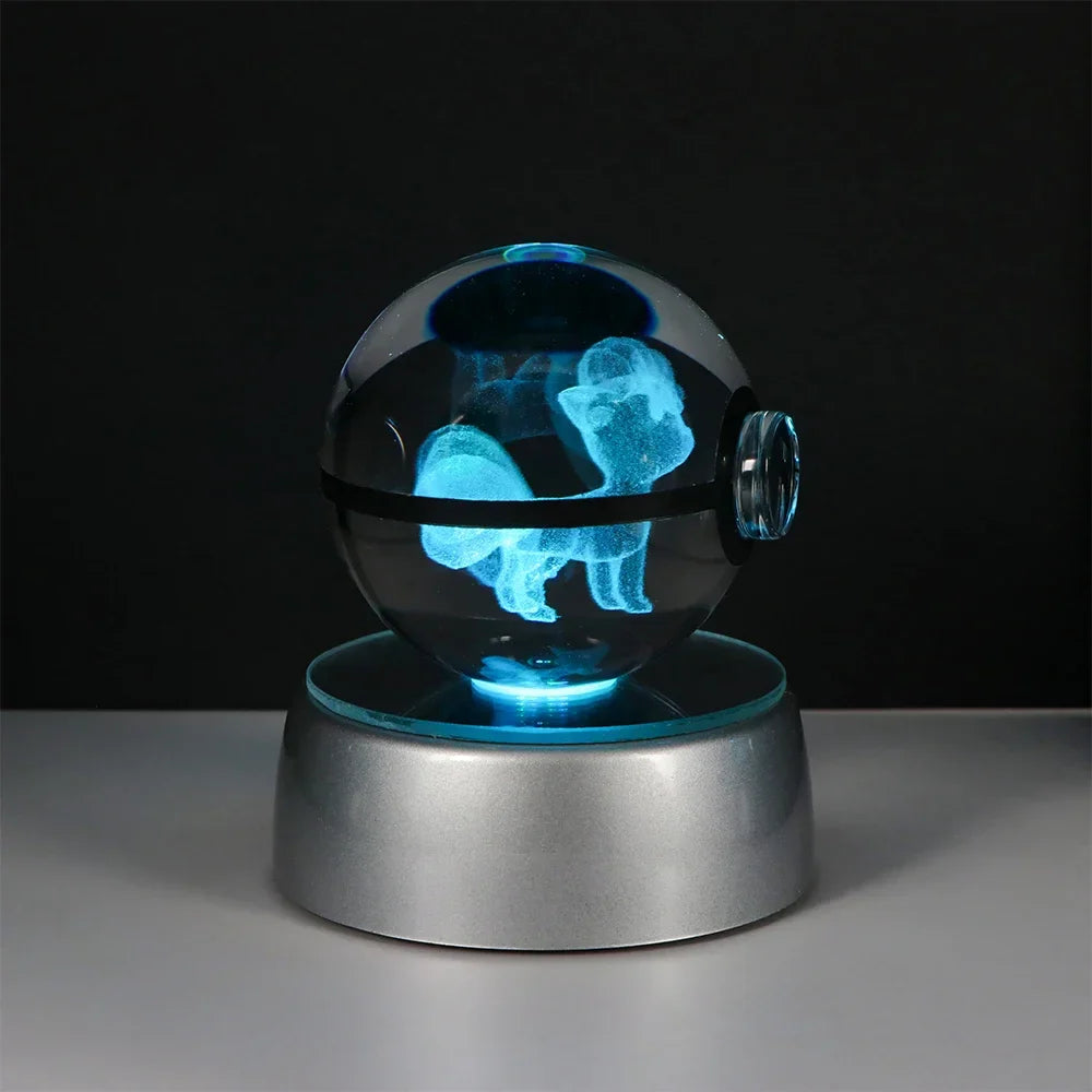 Pokémon 3D Crystal Ball LED Night Light – Pikachu Gengar Eevee Mewtwo Pokéball Base Lamp Kids Birthday & Home Decor Gift