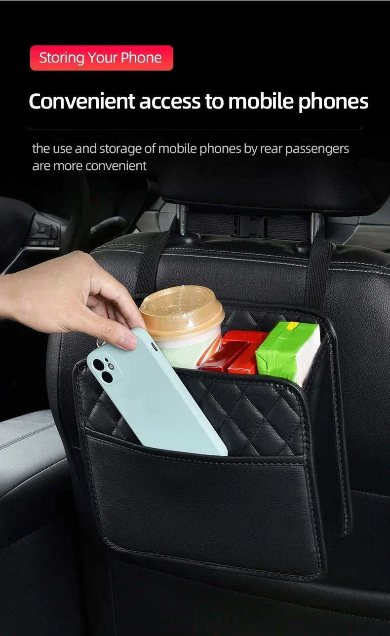 2024 Multi-Functional Car Seat Storage Bag – Leather Garbage & Storage Bag, Portable Trash Can for Most Car Models
