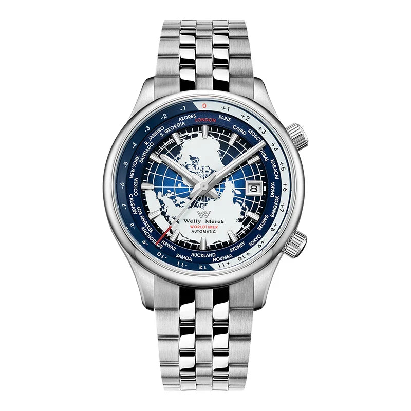 WM Welly Merck Automatic Mechanical Men’s Watch — High-Quality Sapphire, World Time, WM057 Luxury Timepiece