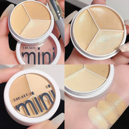 3-Color Concealer Cream Palette – Full Coverage for Acne, Dark Circles & Contour with Brush, Moisturizing Makeup