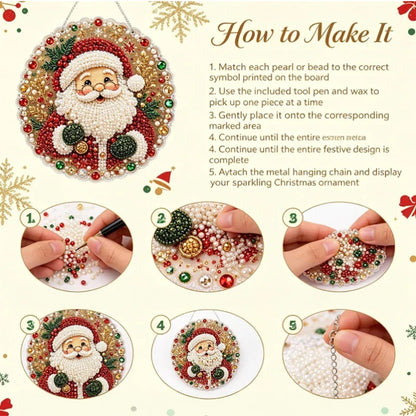 Christmas Pearl Diamond Painting Suncatcher Kit - DIY Acrylic Round Bead Craft for Wall & Window Decor