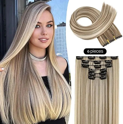 Clip-In Hair Extensions – Thick, Long Lace Weft Lightweight Synthetic Hairpieces for Women