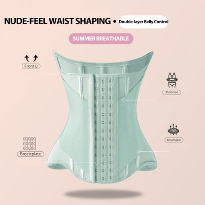 MiiOW U-Shaped Waist Trainer Corset – Women’s Buttoned Shapewear with Steel Bones for Breast Lift, Slimming & Breathable Comfort