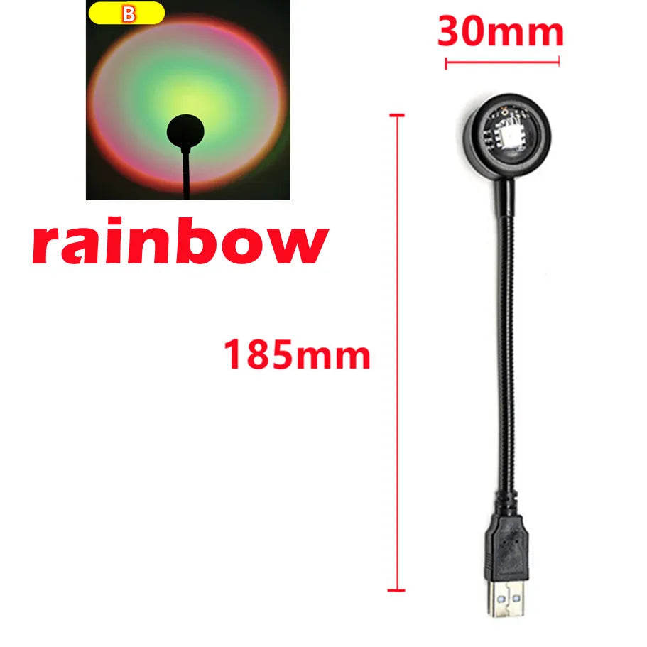 RnnTuu LED USB Sunset Lamp – Portable Mood Light, Home Decor & Photography Projector for Living Room & Wall