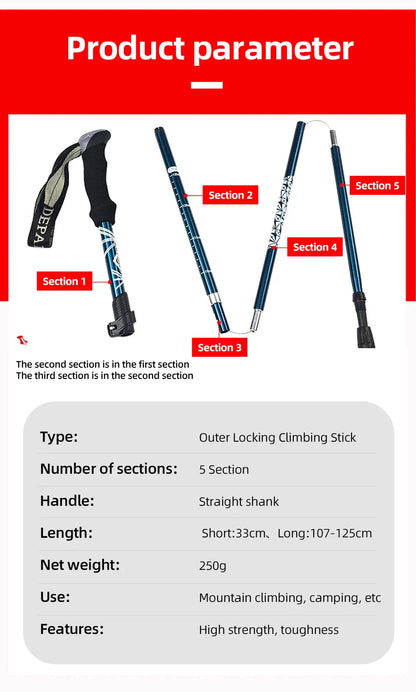 5-Section Foldable Trekking Pole – Portable Hiking Stick for Nordic, Elderly & Camping, Telescopic & Easy to Carry