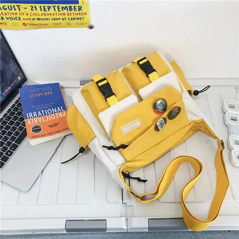 Harajuku Nylon Crossbody Bag – Unisex Messenger Shoulder Bag for Men & Women, School Book Canvas Handbag Youth Travel Sac Bolsa