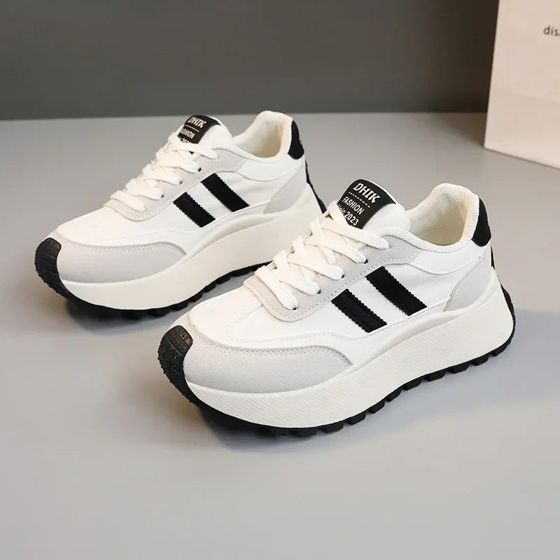 Spring Thick Bottom Women's Shoes – 2024 Summer Casual Patchwork Leather Sneakers, Vulcanized Casual Shoes for Ladies (Chaussure Femme)