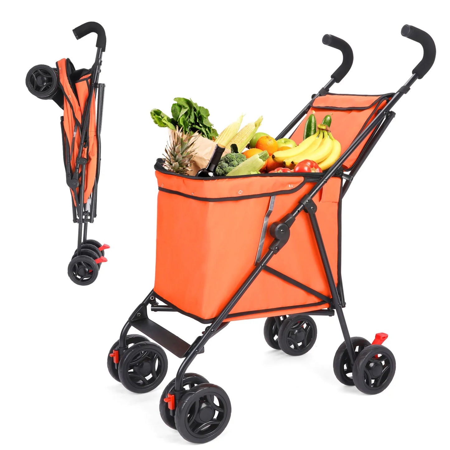 Foldable Utility Shopping Cart - Lightweight Portable Trolley for Market, Picnic & Pet Transport