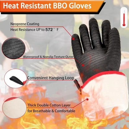 Heat Resistant BBQ Gloves - Waterproof Long Sleeve Fireproof Grill, Oven, Fryer & Smoker Gloves