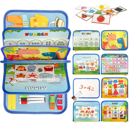TUNJILOOL Montessori Busy Board – Early Educational Toy for Toddlers, Felt Cloth Story Book, 3D Shape & Color Match