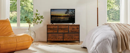 Living Room Display Cabinet – 5 Fabric Drawers with Steel Frame, Wardrobe Closet for Clothes Storage & Dresser