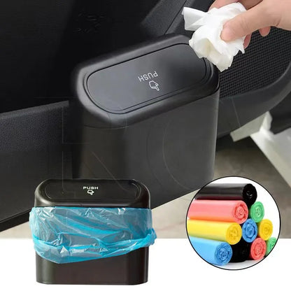 Universal Car Clamshell Trash Bin Organizer - Hanging Vehicle Garbage Dust Case Storage Box in Black ABS - Square Pressing Trash Can