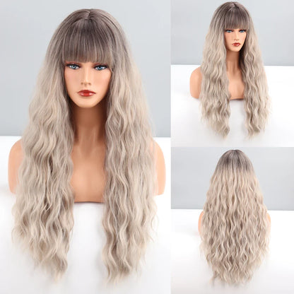 Long Wavy Green Synthetic Wig – Heat-Resistant Women's Cosplay, Party, Lolita Style, Half Part, Red/Black/Pink