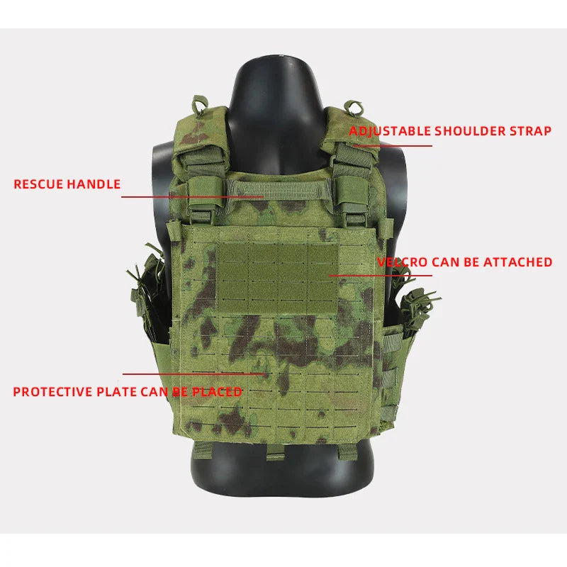 New Combat Vest 6094 – Lightweight Quick Release Laser Cut Tactical Gear for Hunting, Black Tactical Vest