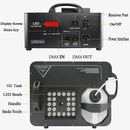 1500W RGB Smoke Machine Fogger - 24 LED Full Color Changing Stage Fog Effect Light for DJ Events, Parties & Performances