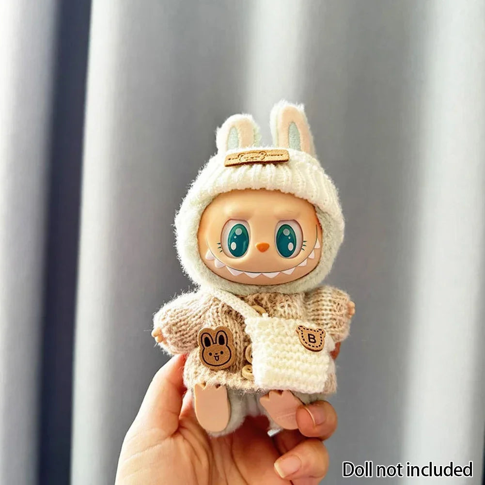 Labubu Doll Clothes Outfit (15-17cm) – Sitting Party Bear Accessories with Scarf, Hat & Bag