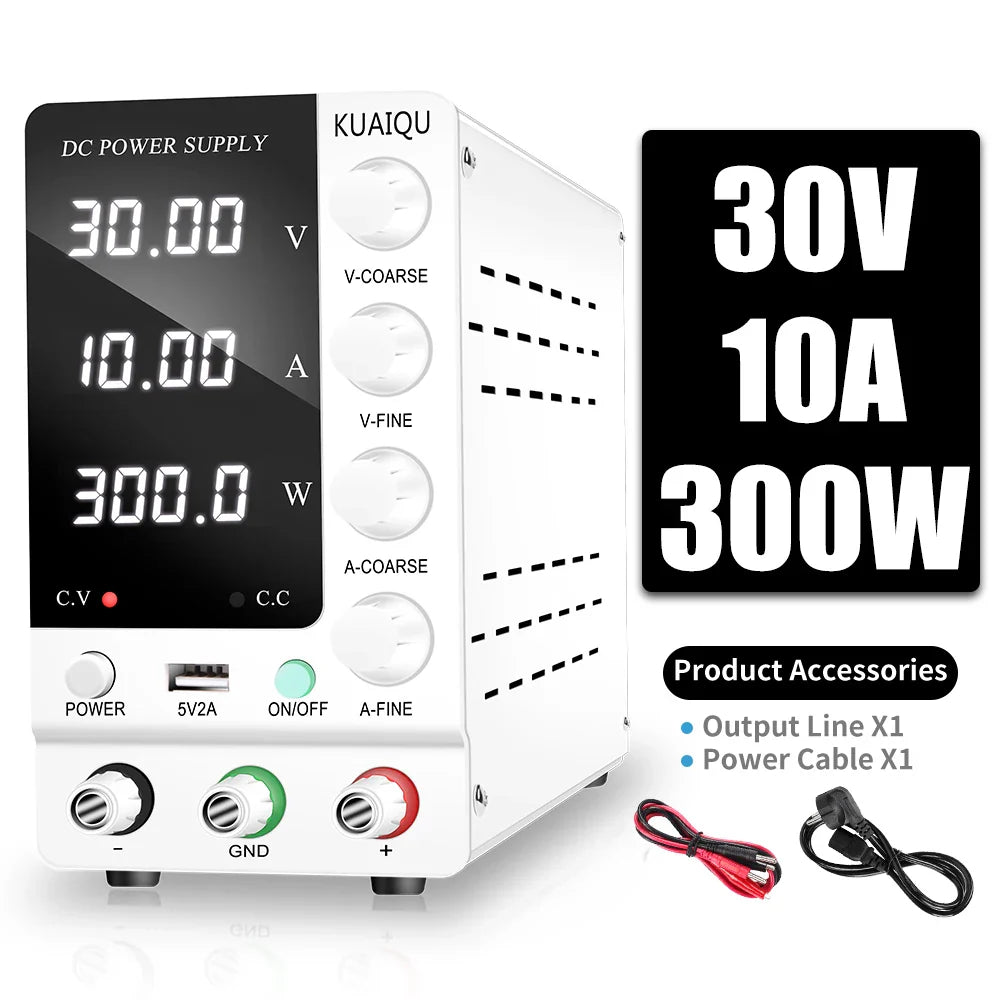 KUAIQU Adjustable DC Power Supply – Lab Bench 30V 10A, 60V 5A, 120V 3A with Preset Current & USB Interface