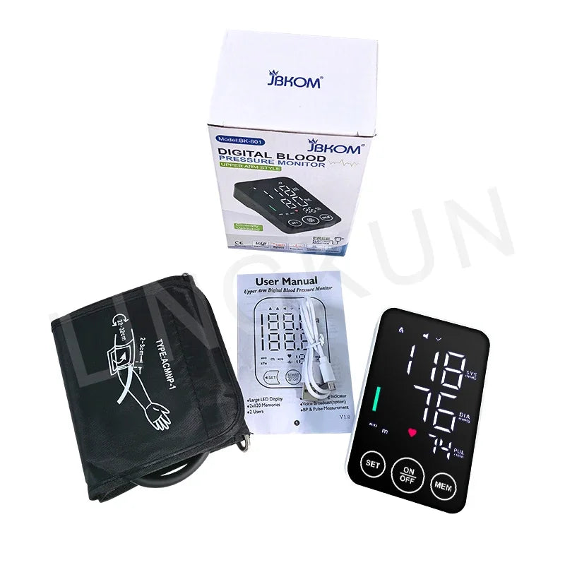 Spanish Voice Blood Pressure Monitor – Digital Arm Sphygmomanometer with LED Big Screen Tonometer