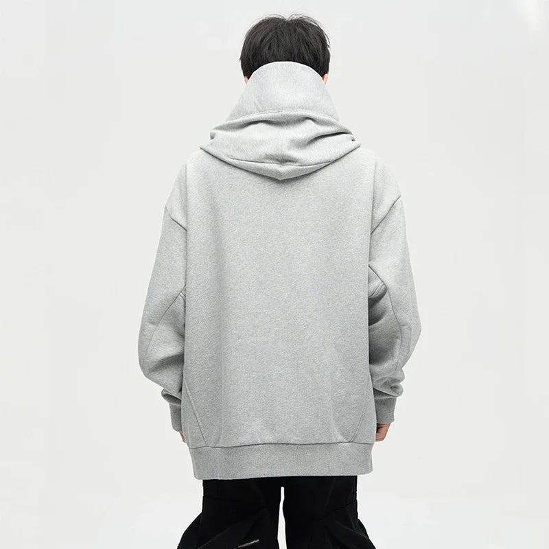 Autumn Ninja Streetwear Turtleneck Hoodie for Men – Letter Embroidered Hip Hop Fashion Sweatshirt, Y2K Vintage Fleece